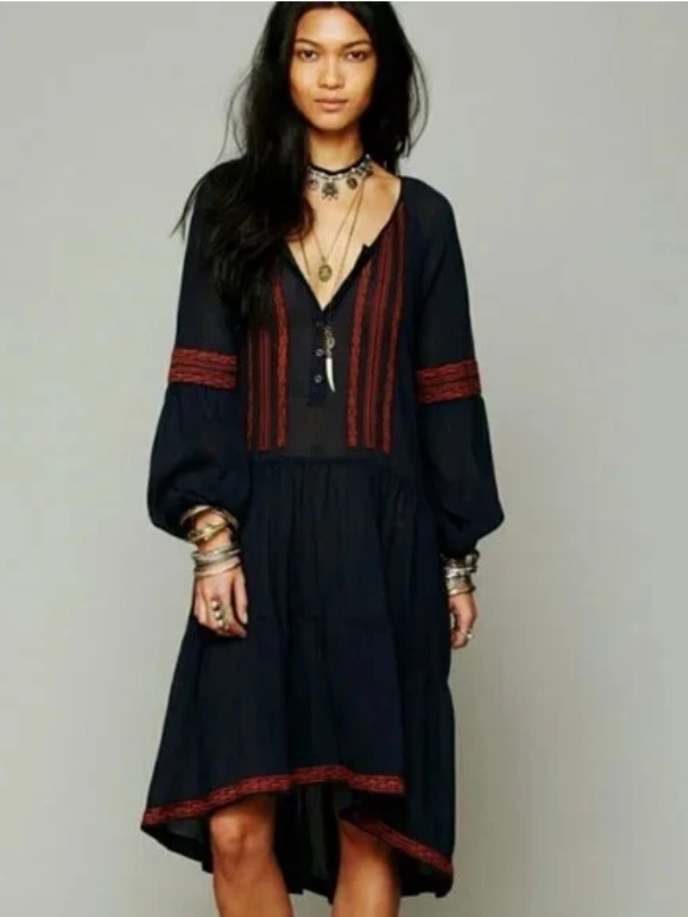 Free People Light Heart Gauze Tunic Dress Large Navy
